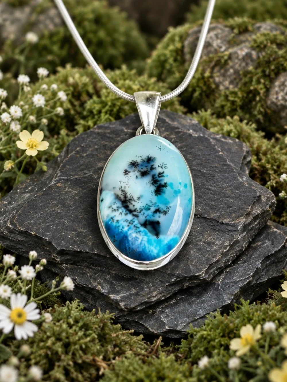 SOLD NEW! Blue Dendritic Opal Necklace
